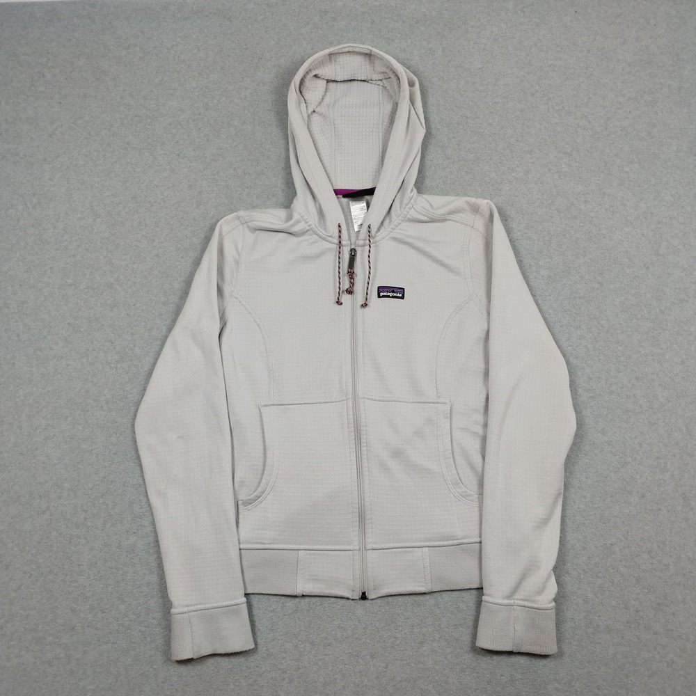 Patagonia Jacket Womens Medium Off White Upslope Hoodie R1 Grid Fleece Polartec